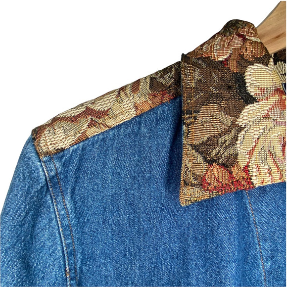 Vintage 80s 90s Blassport Womens Embroidered Denim Jean Jacket Floral Collar - S - Picture 3 of 9